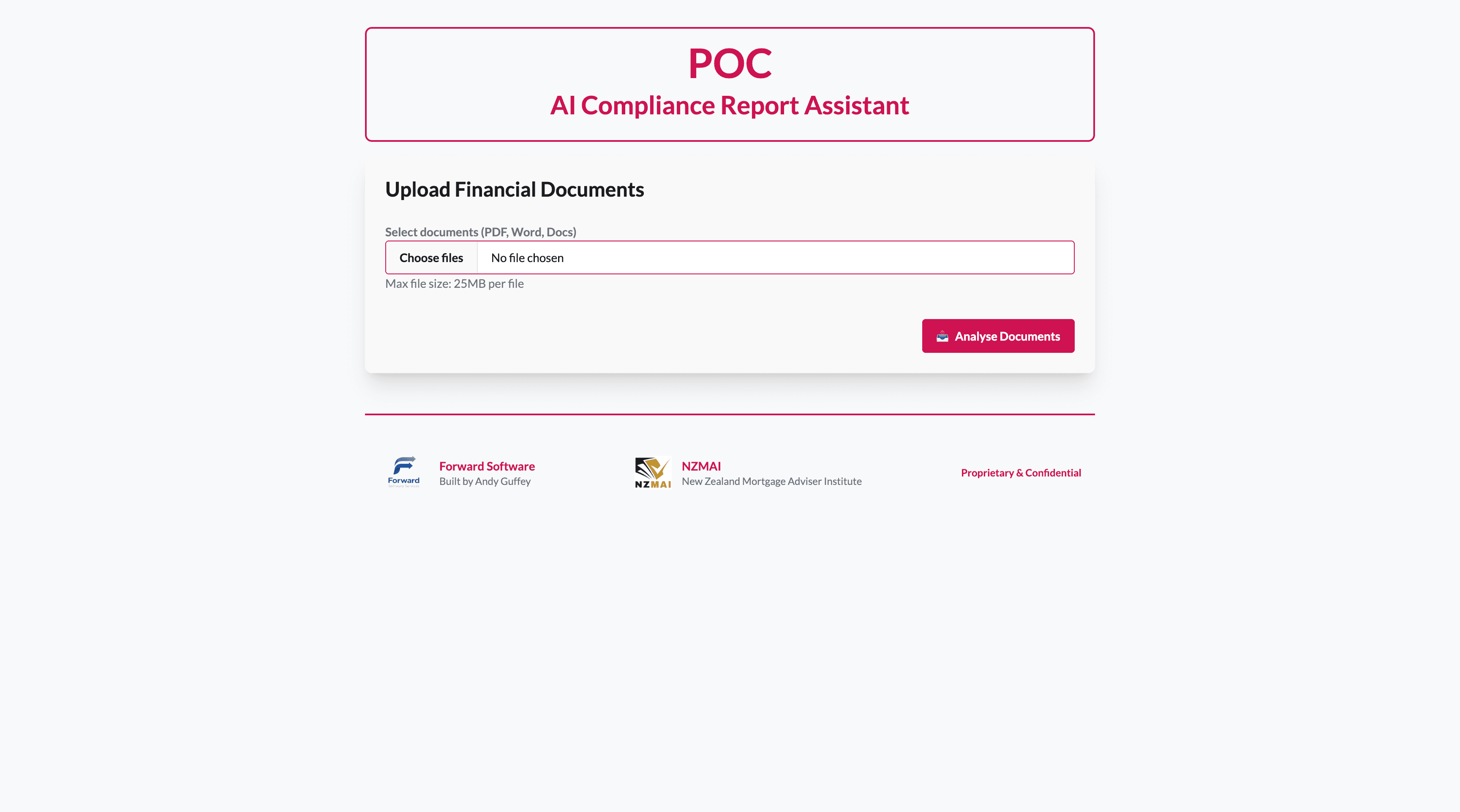 AI compliance analyzer dashboard showing criteria checks and document review results